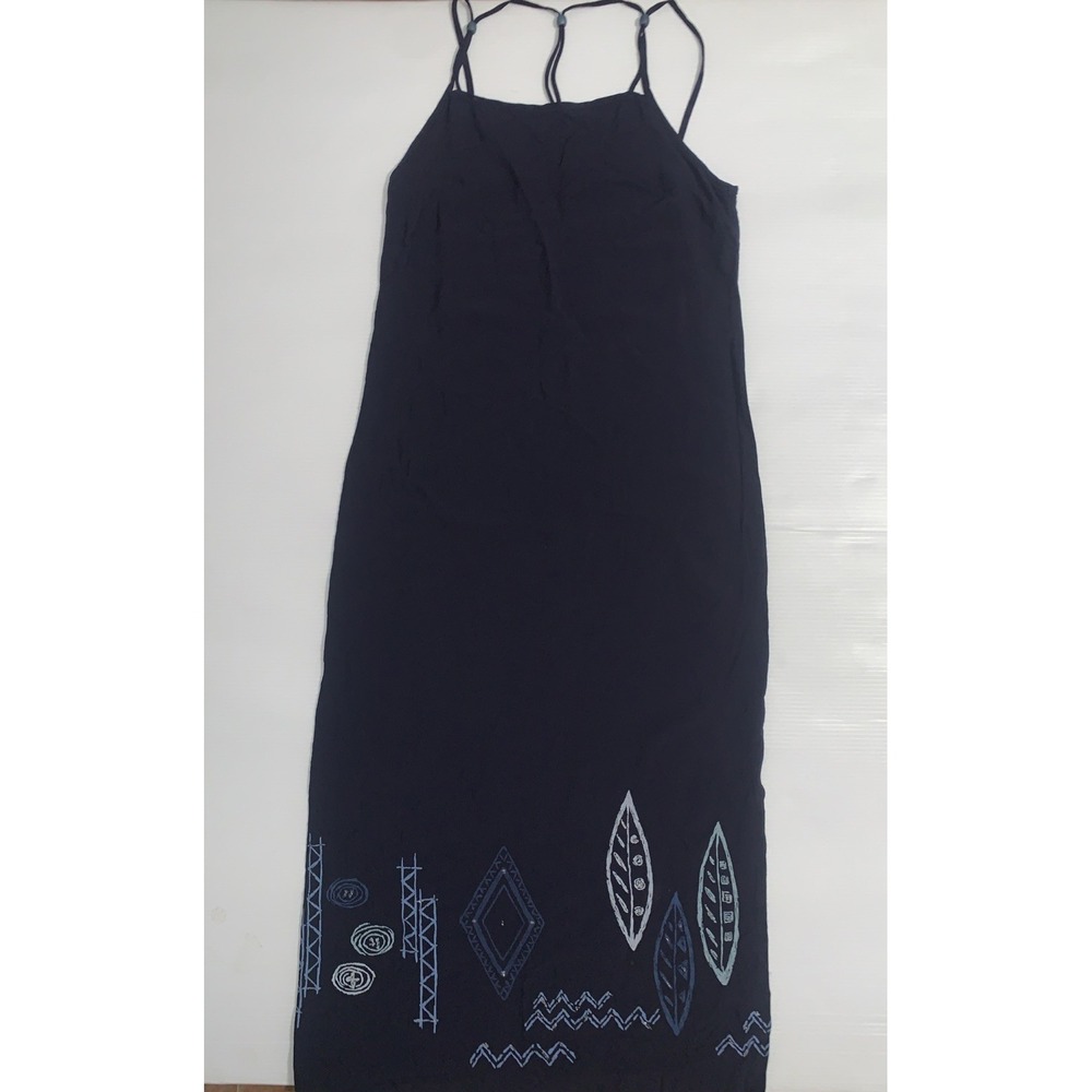 Women's 6 Maxi Dress Sleeveless Spaghetti Strap Navy Blue Art To Wear USA Made